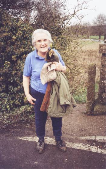 Winifred Mancz with her muddy shoes